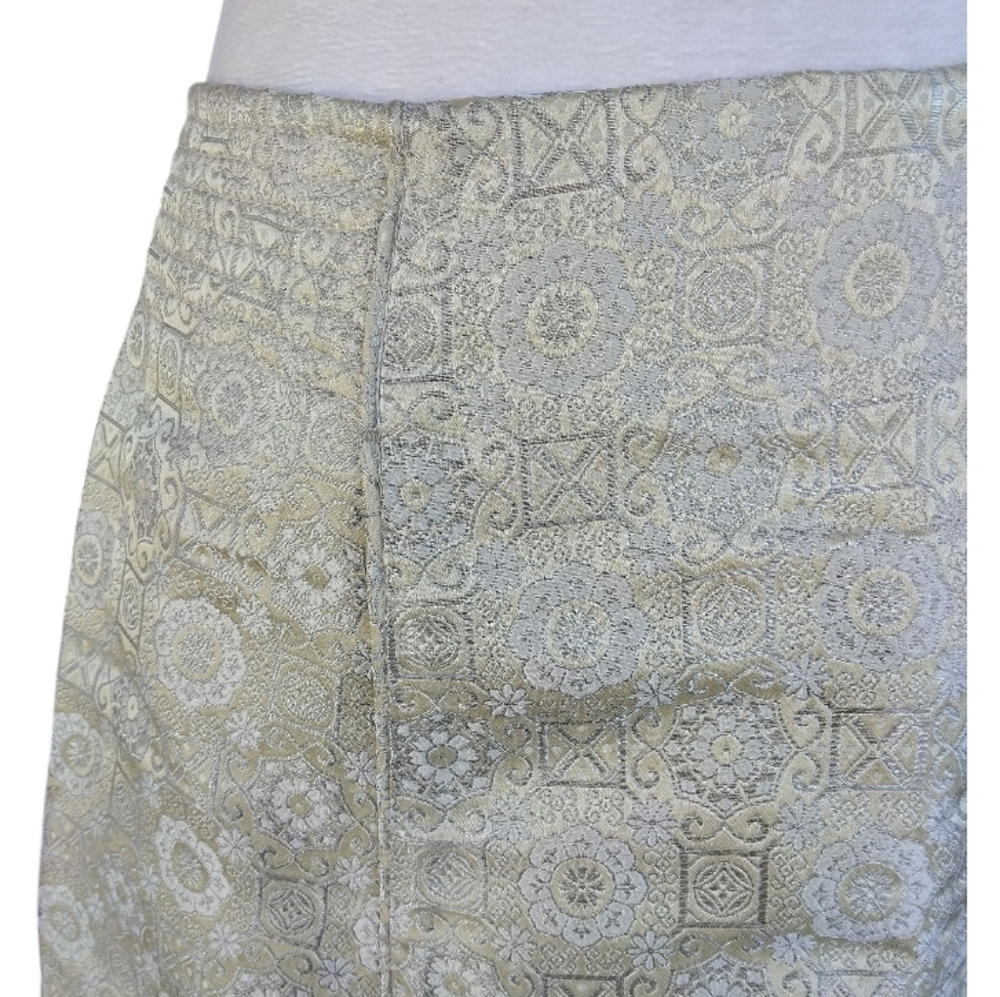 Chloe Gold Brocade High Waisted A-line Skirt Silk Blend Silver Gold Size 40 8 - Picture 4 of 9